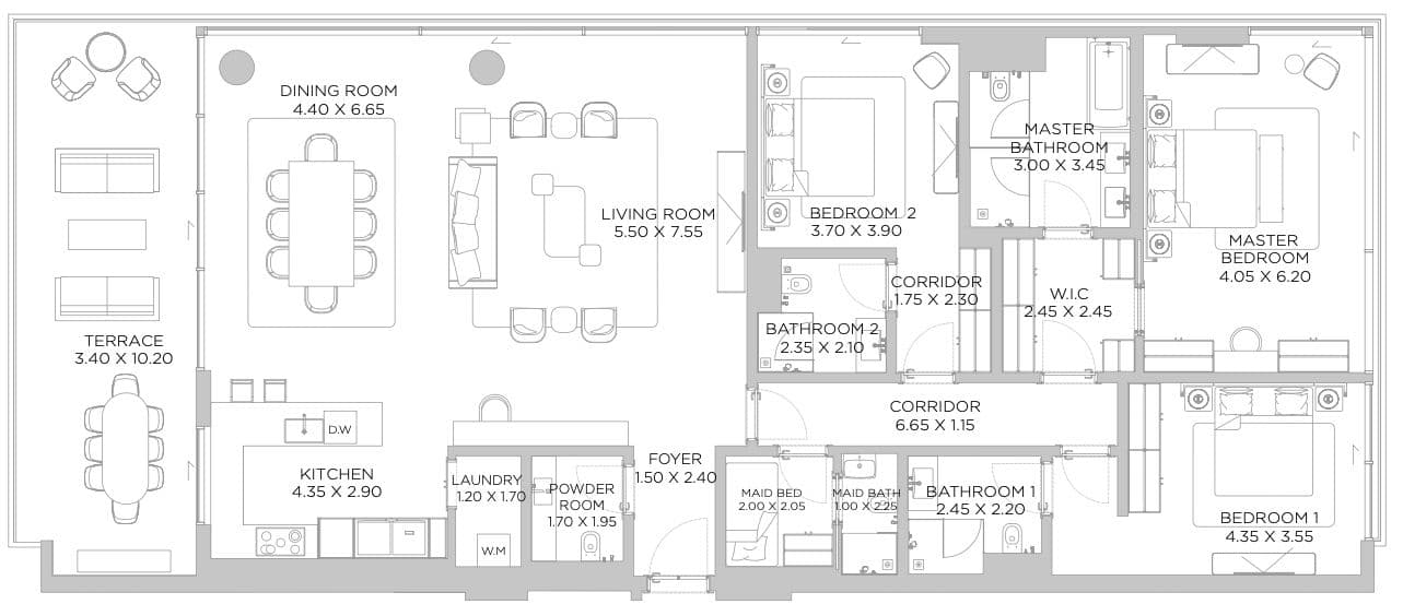Rixos Dubai Islands Residences, 3-Bed Floor Plan, type: