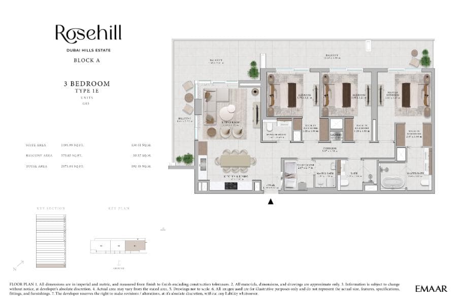 Rosehill Block A, 3-Bed Floor Plan, type: 3 Bed