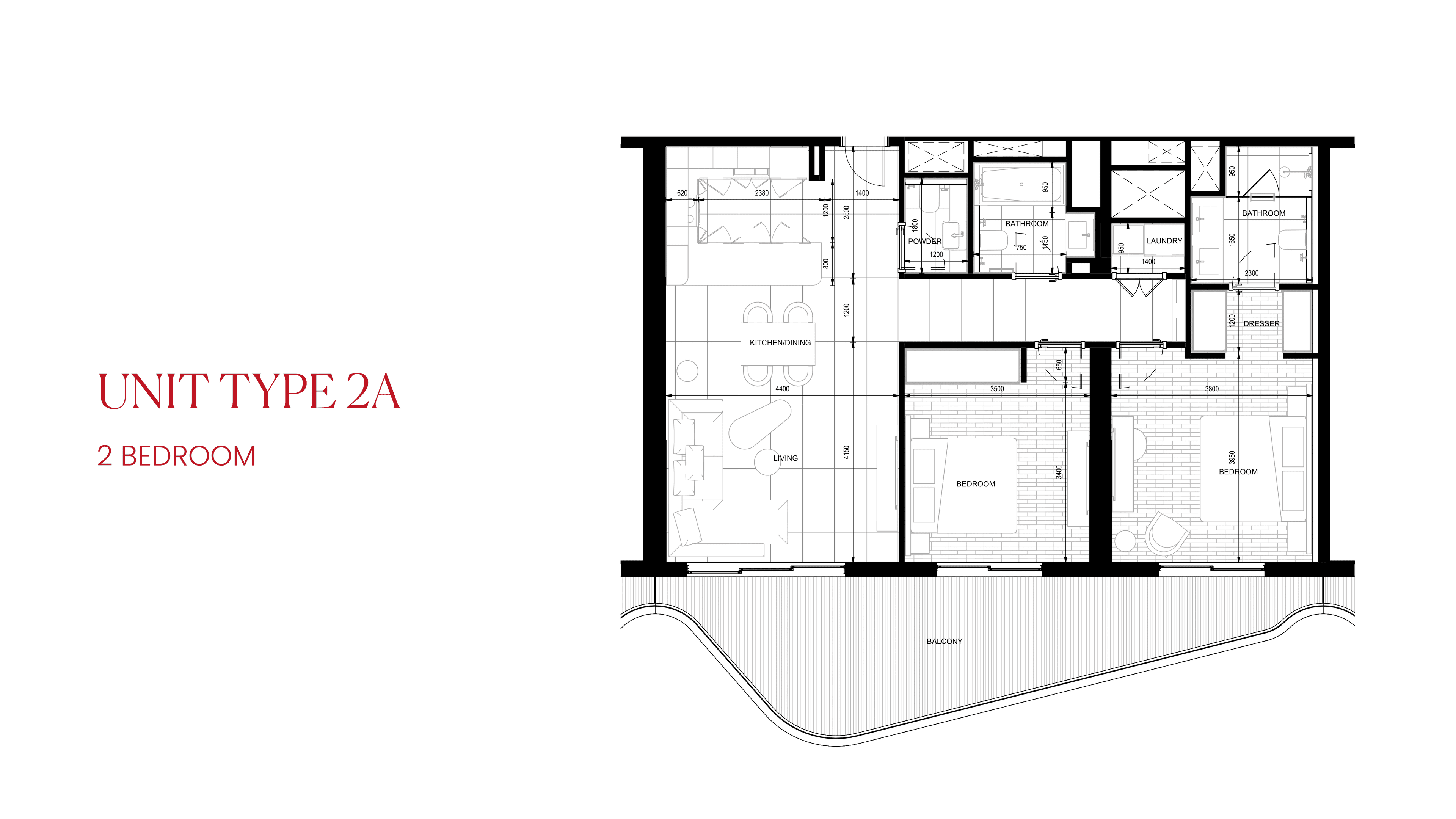 Rosso Bay, 2-Bed Floor Plan, type:
