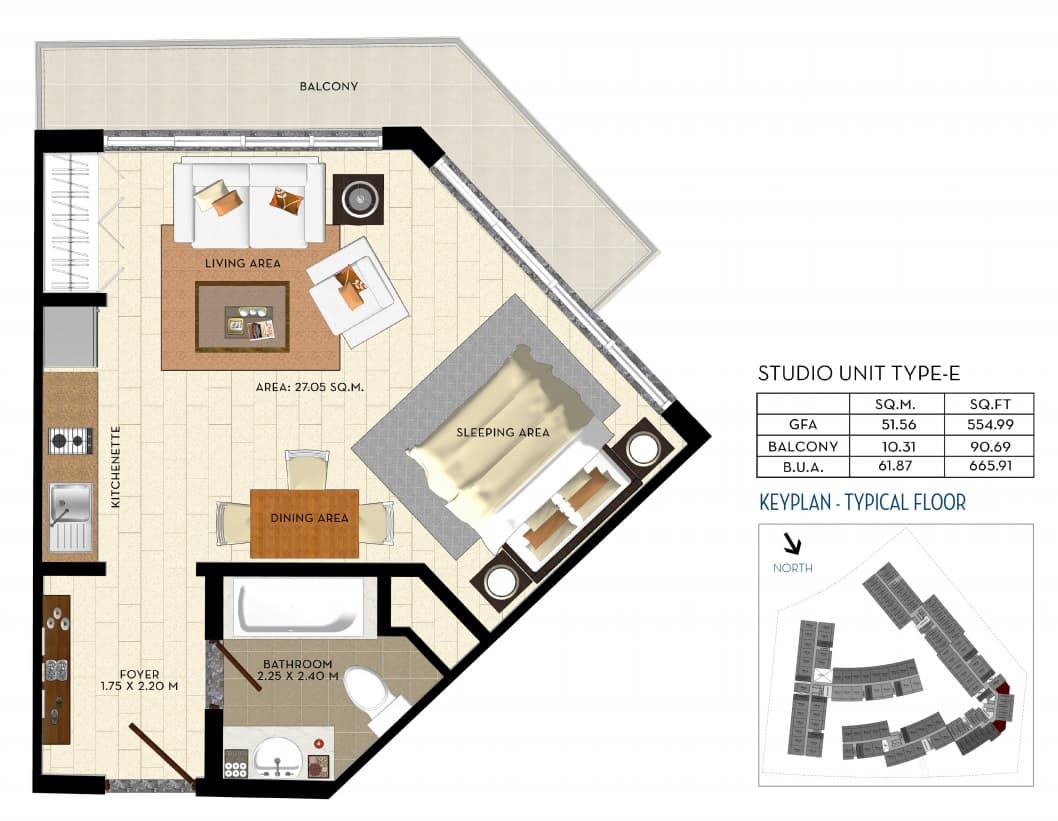 Royal Estates, 0-Bed Floor Plan, type: Studio