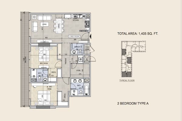Royal Pearls, 2-Bed Floor Plan, type: 2 BEDROOM TYPE A