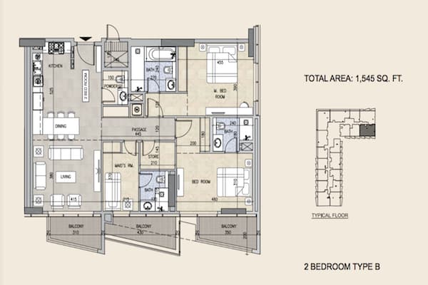 Royal Pearls, 2-Bed Floor Plan, type: 2 BEDROOM TYPE B