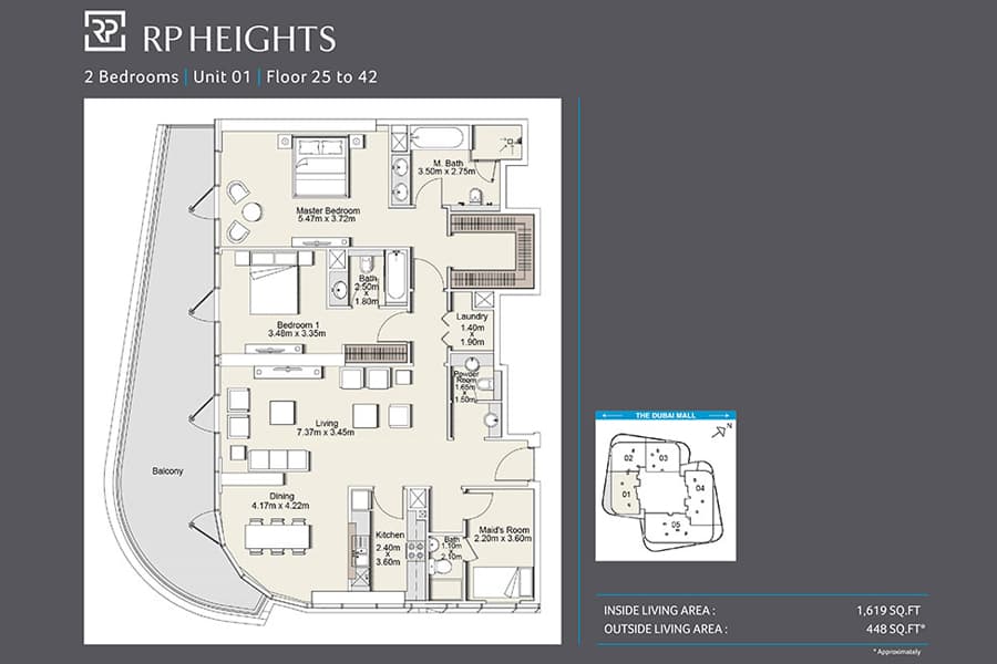 RP Heights, 2-Bed Floor Plan, type: Unit 01_25th-42nd floor