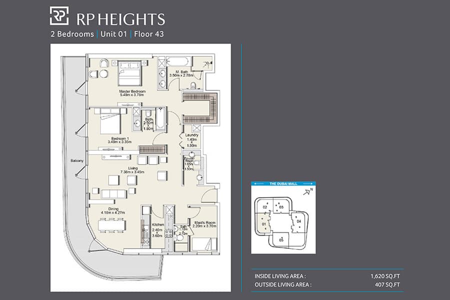 RP Heights, 2-Bed Floor Plan, type: Unit 01_43rd floor