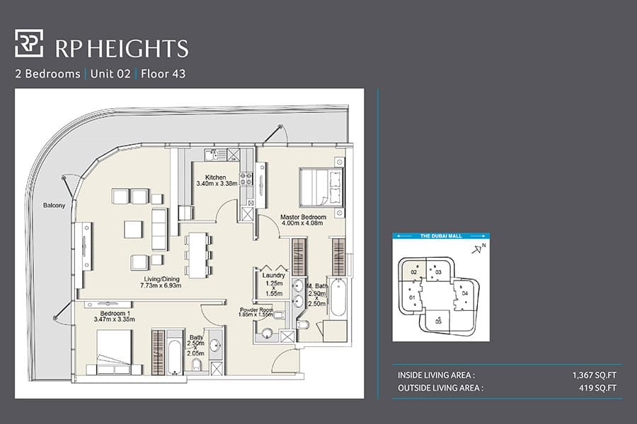 RP Heights, 2-Bed Floor Plan, type: Unit 02_43rd floor