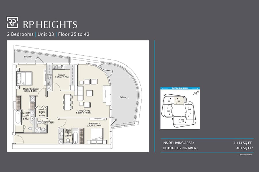 RP Heights, 2-Bed Floor Plan, type: Unit 03_25th-42th floor