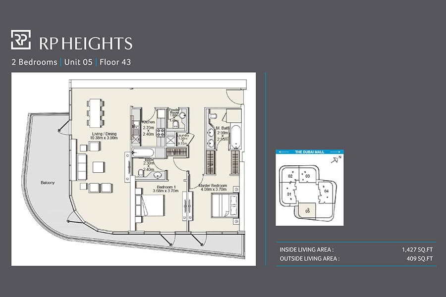 RP Heights, 2-Bed Floor Plan, type: Unit 05_43rd floor