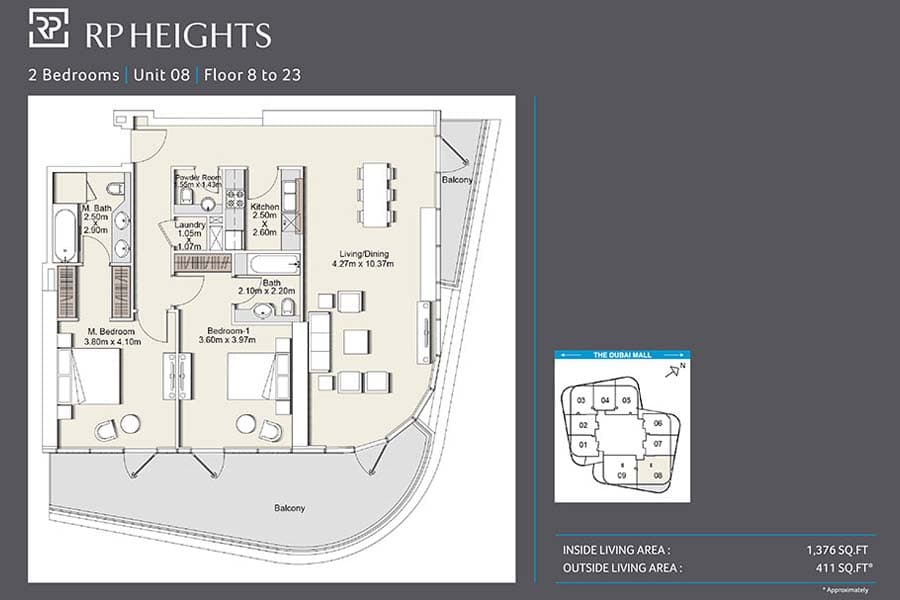 RP Heights, 2-Bed Floor Plan, type: Unit 08_8th-23rd floor