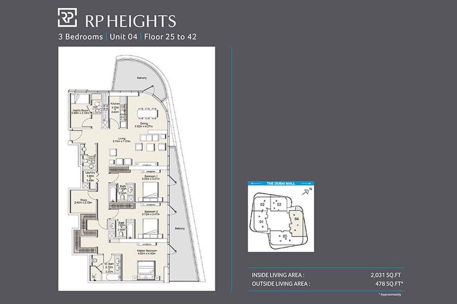 RP Heights, 3-Bed Floor Plan, type: Unit 04_25th-42th floor