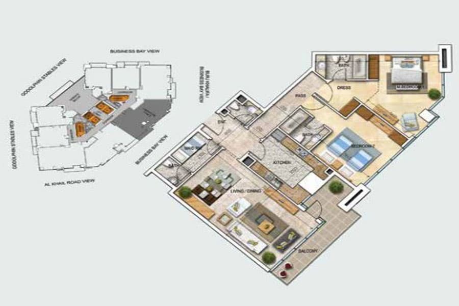 Safeer Tower 1, 2-Bed Floor Plan, type: 2 BD Type 2
