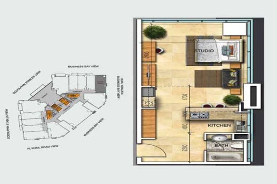 Safeer Tower 1, 0-Bed Floor Plan, type: Studio Type 3