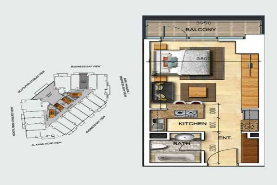 Safeer Tower 1, 0-Bed Floor Plan, type: Studio Type 1