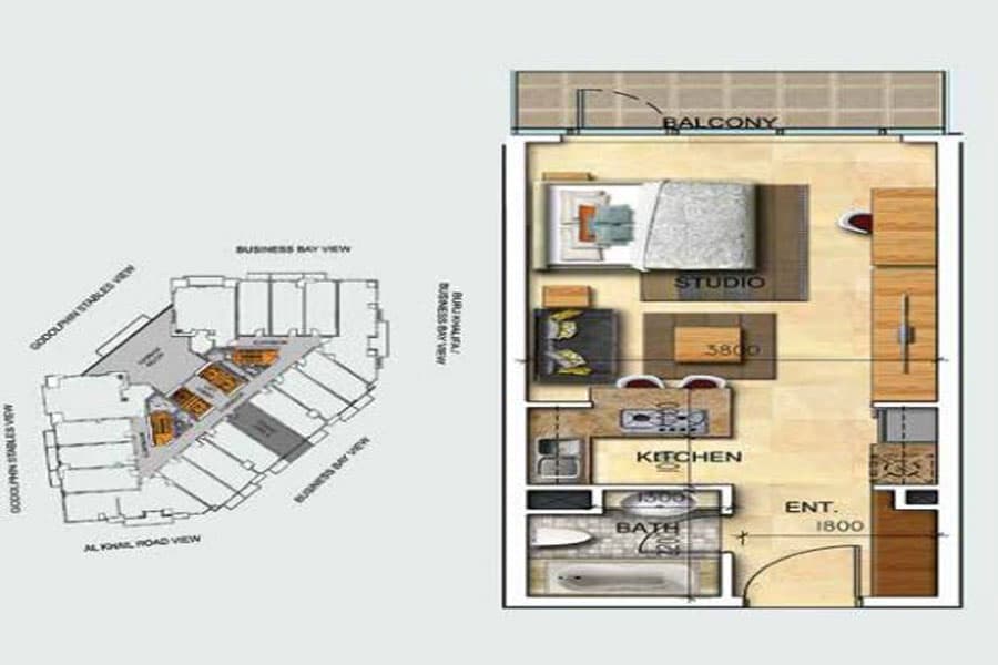 Safeer Tower 1, 0-Bed Floor Plan, type: Studio Type 2