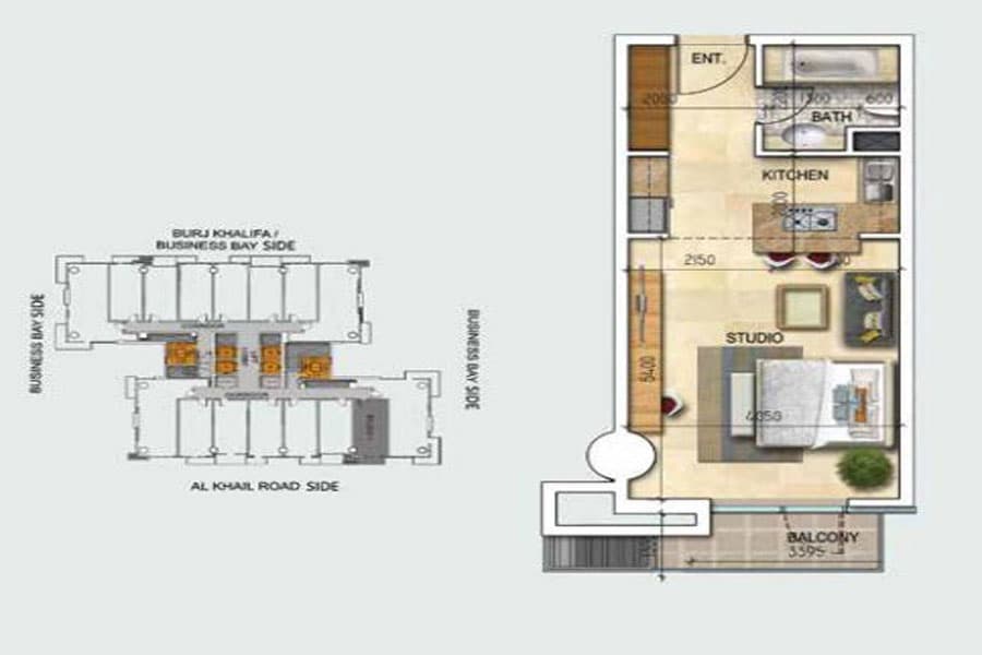 Safeer Tower 2, 0-Bed Floor Plan, type: Studio 2