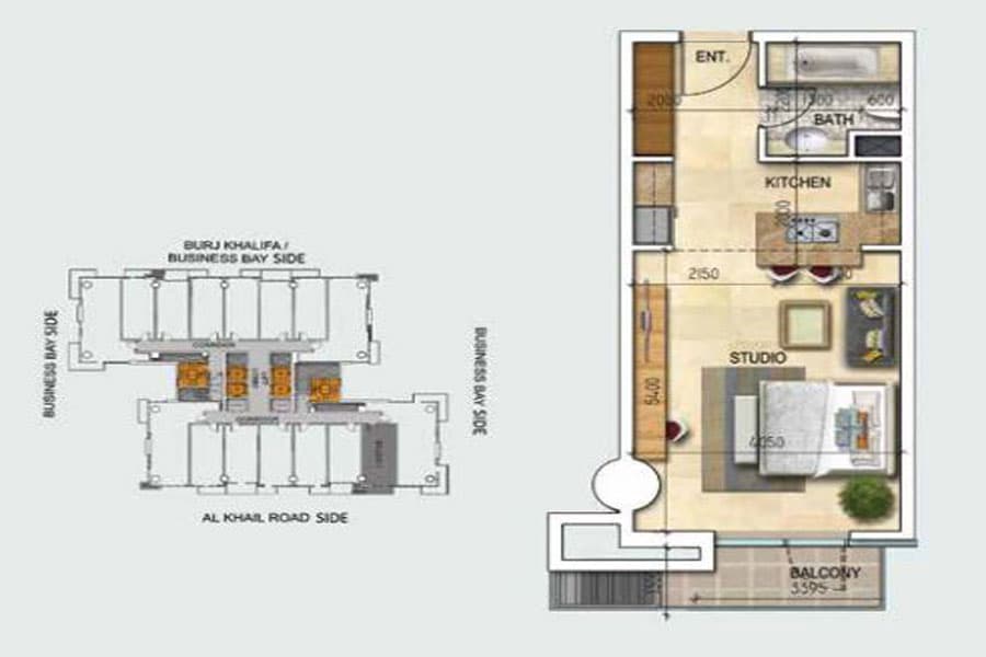 Safeer Tower 2, 0-Bed Floor Plan, type: Studio