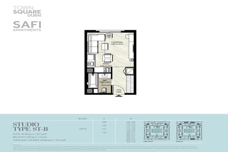 Safi I, 0-Bed Floor Plan, type: STUDIO TYPE ST-B