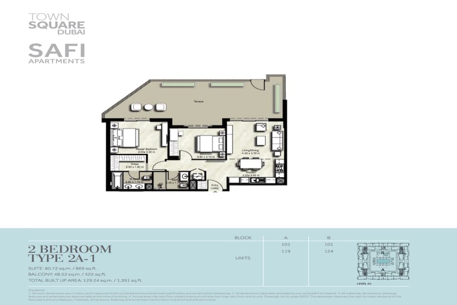 Safi I, 2-Bed Floor Plan, type: 2 BEDROOM TYPE 2A-1