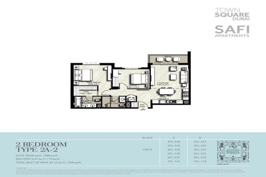 Safi I, 2-Bed Floor Plan, type: 2 BEDROOM TYPE 2A-2