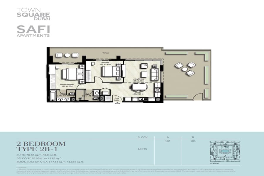 Safi I, 2-Bed Floor Plan, type: 2 BEDROOM TYPE 2B-1