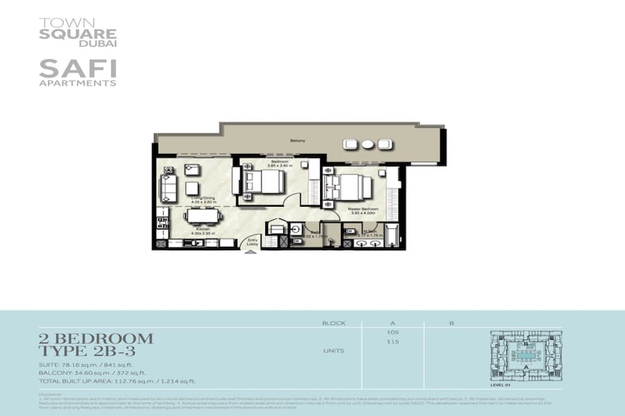 Safi I, 2-Bed Floor Plan, type: 2 BEDROOM TYPE 2B-3