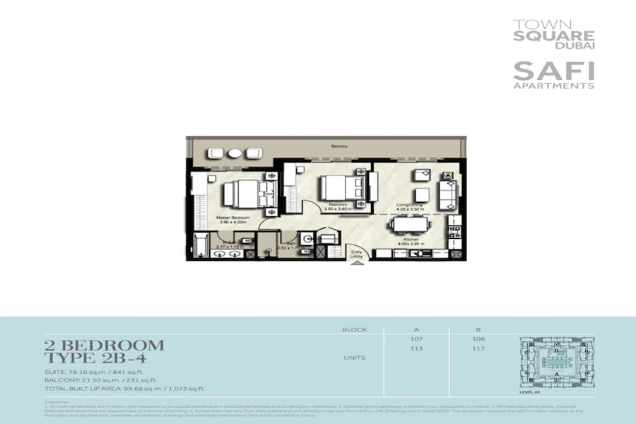 Safi I, 2-Bed Floor Plan, type: 2 BEDROOM TYPE 2B-4