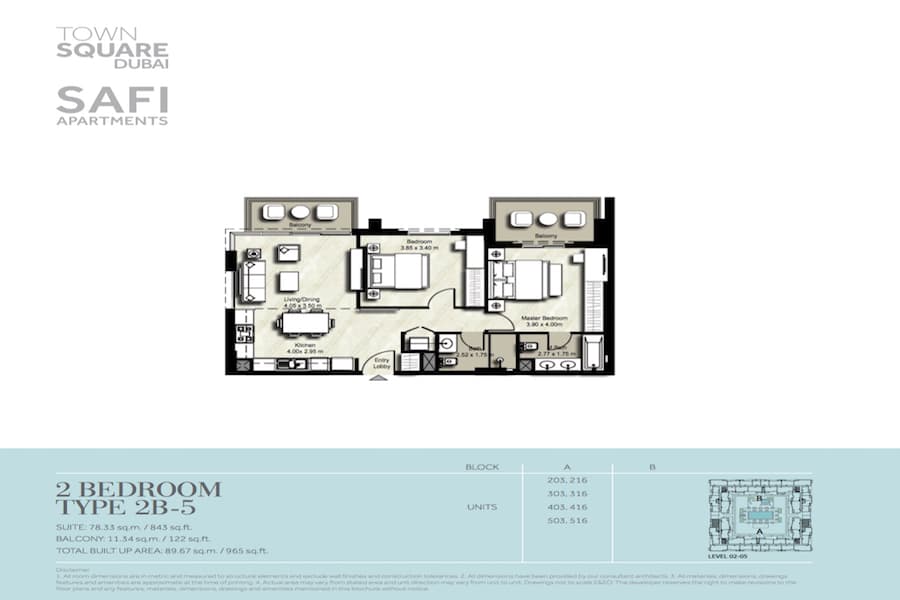 Safi I, 2-Bed Floor Plan, type: 2 BEDROOM TYPE 2B-5