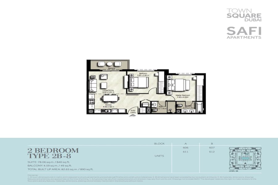Safi I, 2-Bed Floor Plan, type: 2 BEDROOM TYPE 2B-8