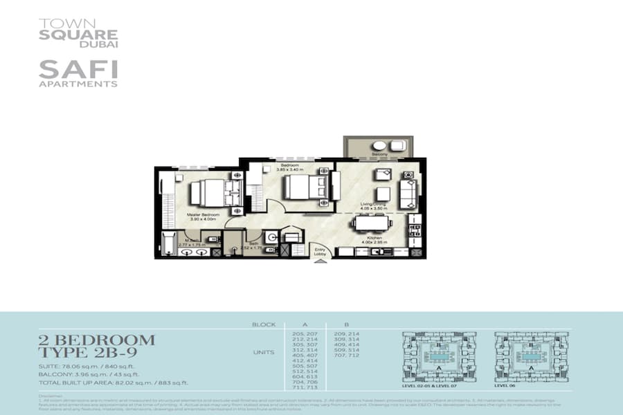 Safi I, 2-Bed Floor Plan, type: 2 BEDROOM TYPE 2B-9