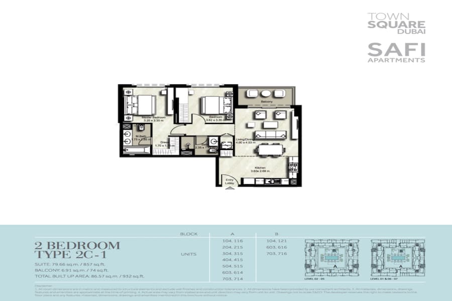 Safi I, 2-Bed Floor Plan, type: 2 BEDROOM TYPE 2C-1