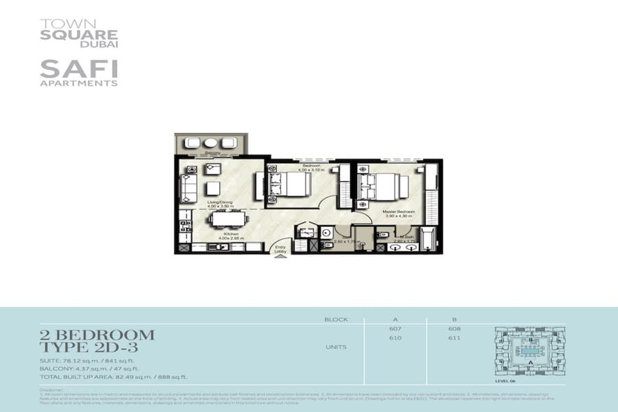 Safi I, 2-Bed Floor Plan, type: 2 BEDROOM TYPE 2D-3