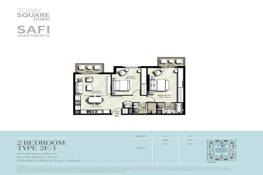 Safi I, 2-Bed Floor Plan, type: 2 BEDROOM TYPE 2F-1