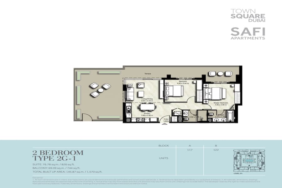 Safi I, 2-Bed Floor Plan, type: 2 BEDROOM TYPE 2G-1
