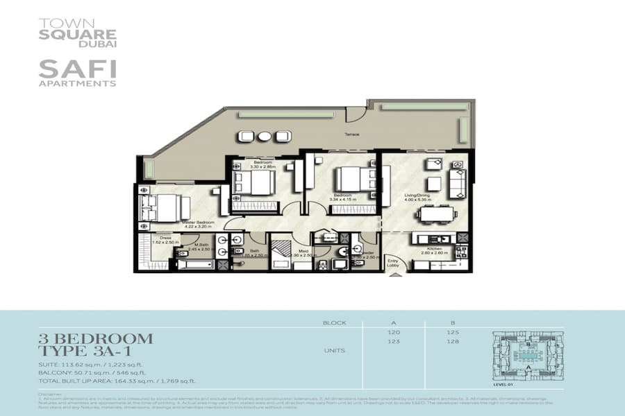 Safi I, 3-Bed Floor Plan, type: 3 BEDROOM TYPE 3A-1