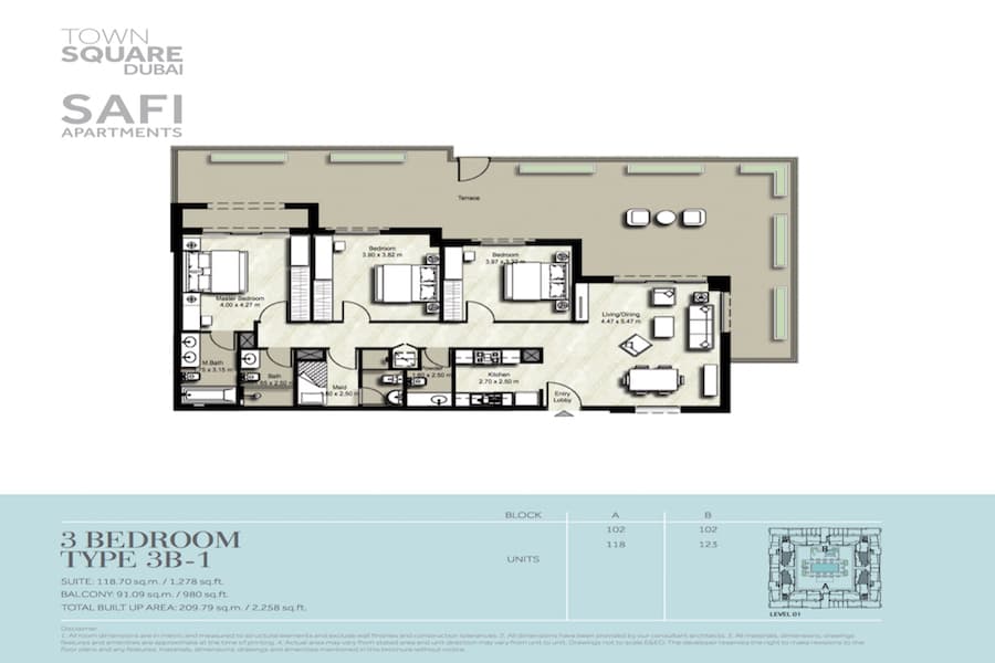 Safi I, 3-Bed Floor Plan, type: 3 BEDROOM TYPE 3B-1
