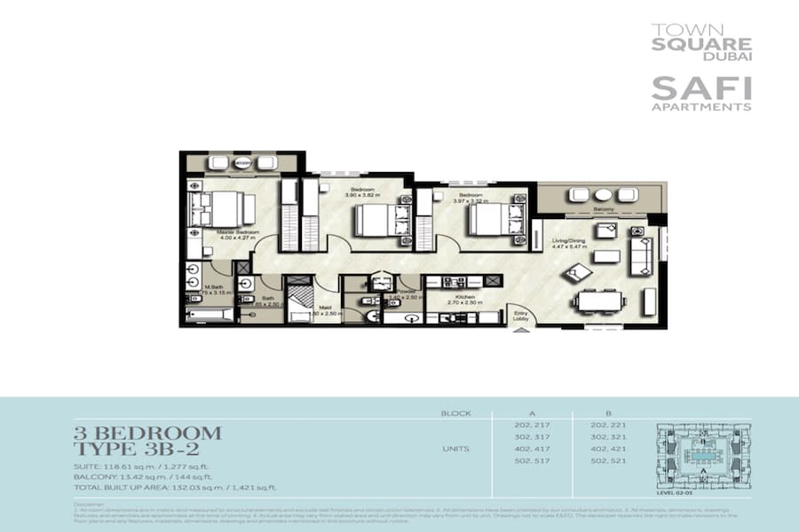 Safi I, 3-Bed Floor Plan, type: 3 BEDROOM TYPE 3B-2