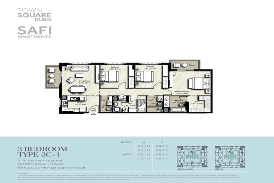 Safi I, 3-Bed Floor Plan, type: 3 BEDROOM TYPE 3C-1