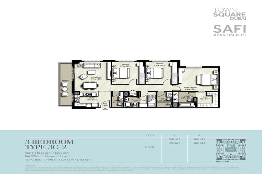Safi I, 2-Bed Floor Plan, type: 3 BEDROOM TYPE 3C-2