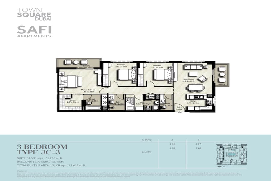 Safi I, 3-Bed Floor Plan, type: 3 BEDROOM TYPE 3C-3