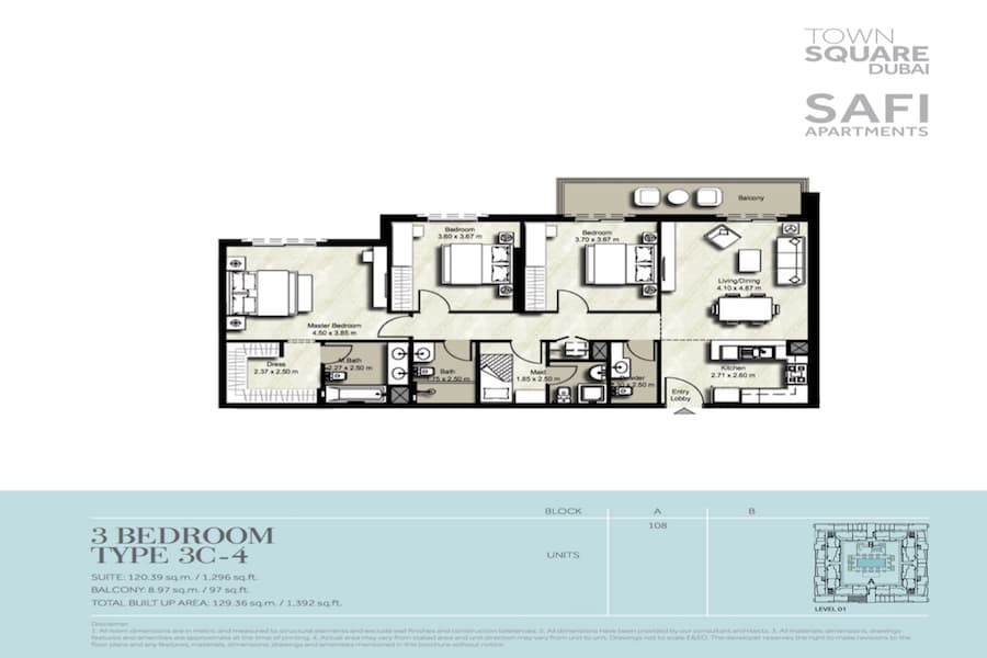 Safi I, 3-Bed Floor Plan, type: 3 BEDROOM TYPE 3C-4