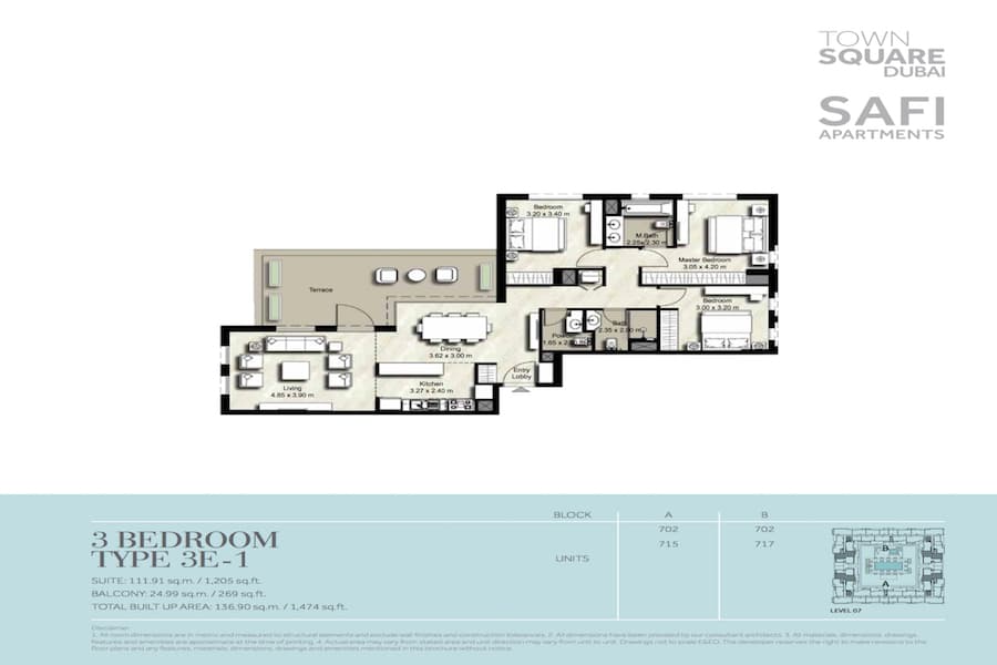 Safi I, 3-Bed Floor Plan, type: 3 BEDROOM TYPE 3E-1
