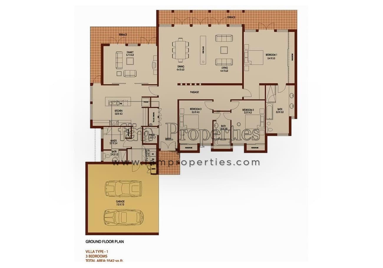 Saheel 1, 3-Bed Floor Plan, type: 3 Bedrooms Type 1