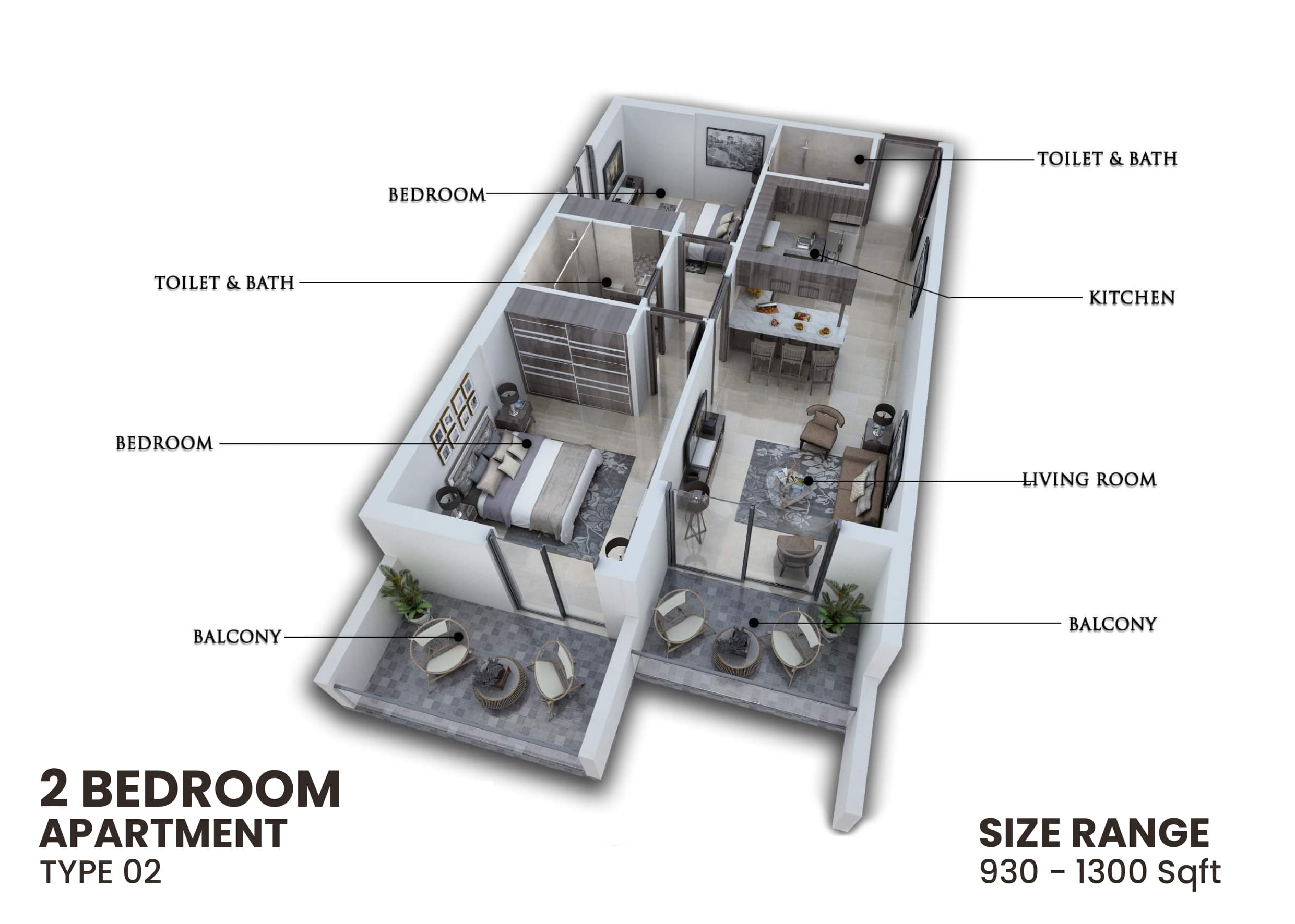 Samana Greens, 2-Bed Floor Plan, type: 2 Bedroom