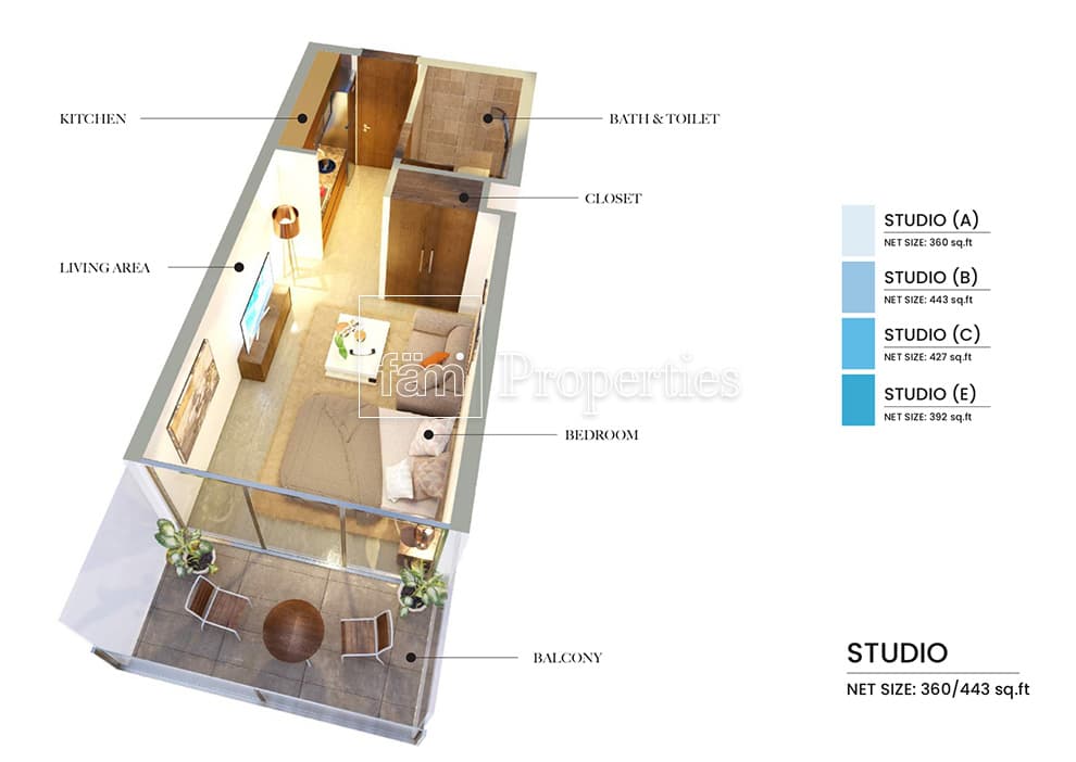 Samana Hills, 0-Bed Floor Plan, type: Studio