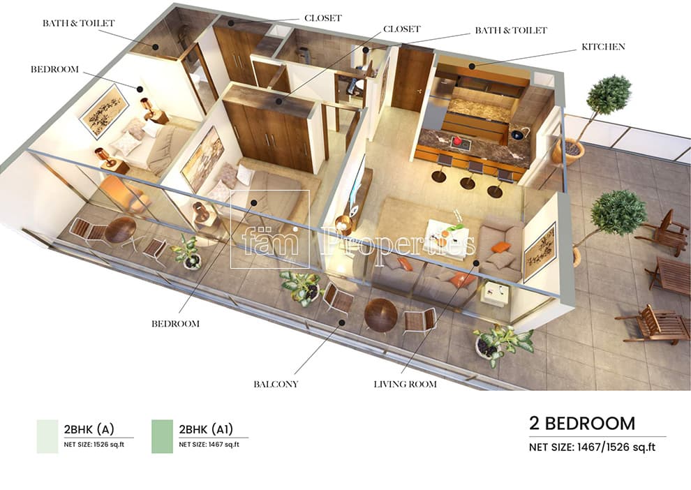 Samana Hills, 2-Bed Floor Plan, type: 2 Bedroom