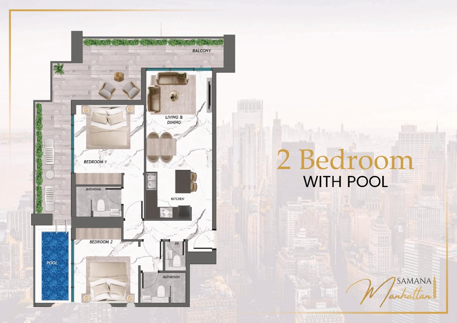 Samana Manhattan, 2-Bed Floor Plan, type: