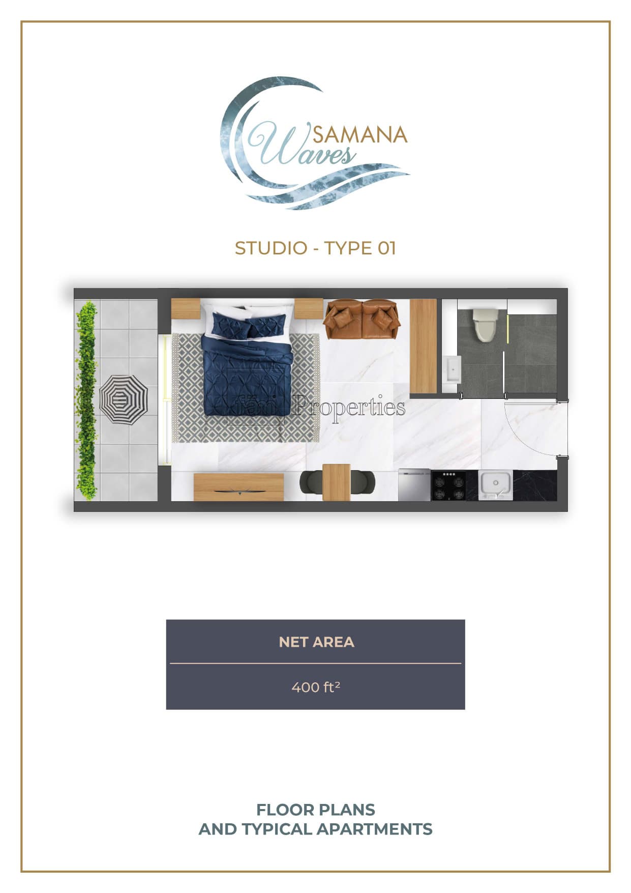 Samana Waves, 0-Bed Floor Plan, type: Studio