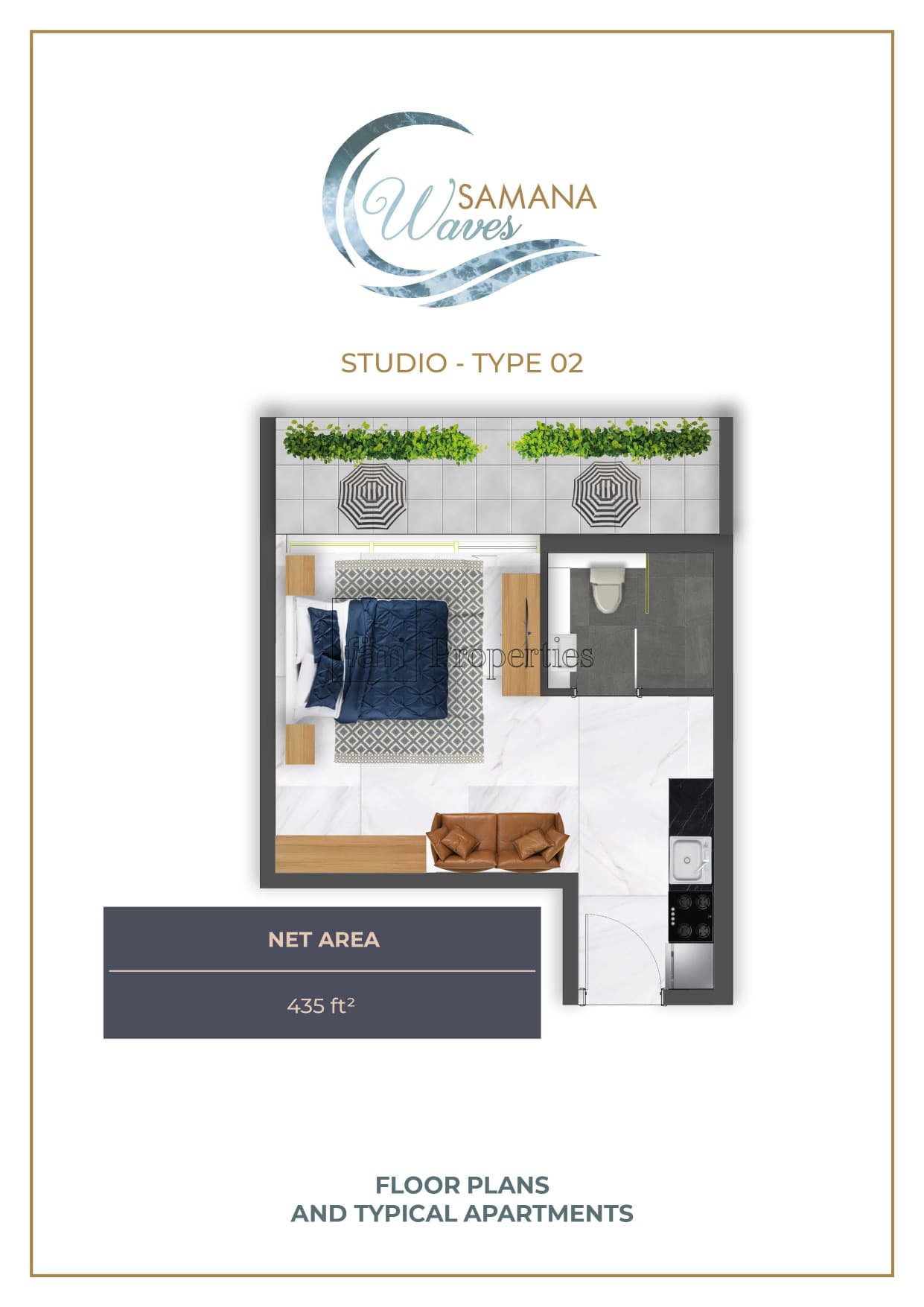 Samana Waves, 0-Bed Floor Plan, type: Studio