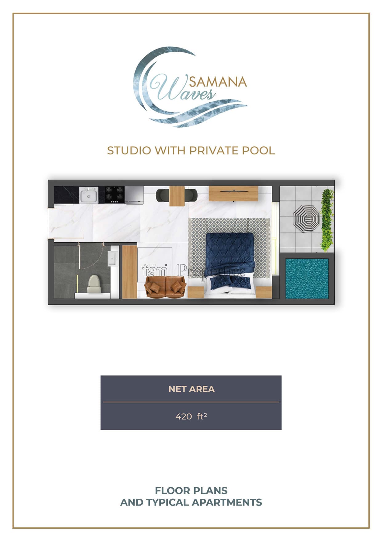 Samana Waves, 0-Bed Floor Plan, type: Studio