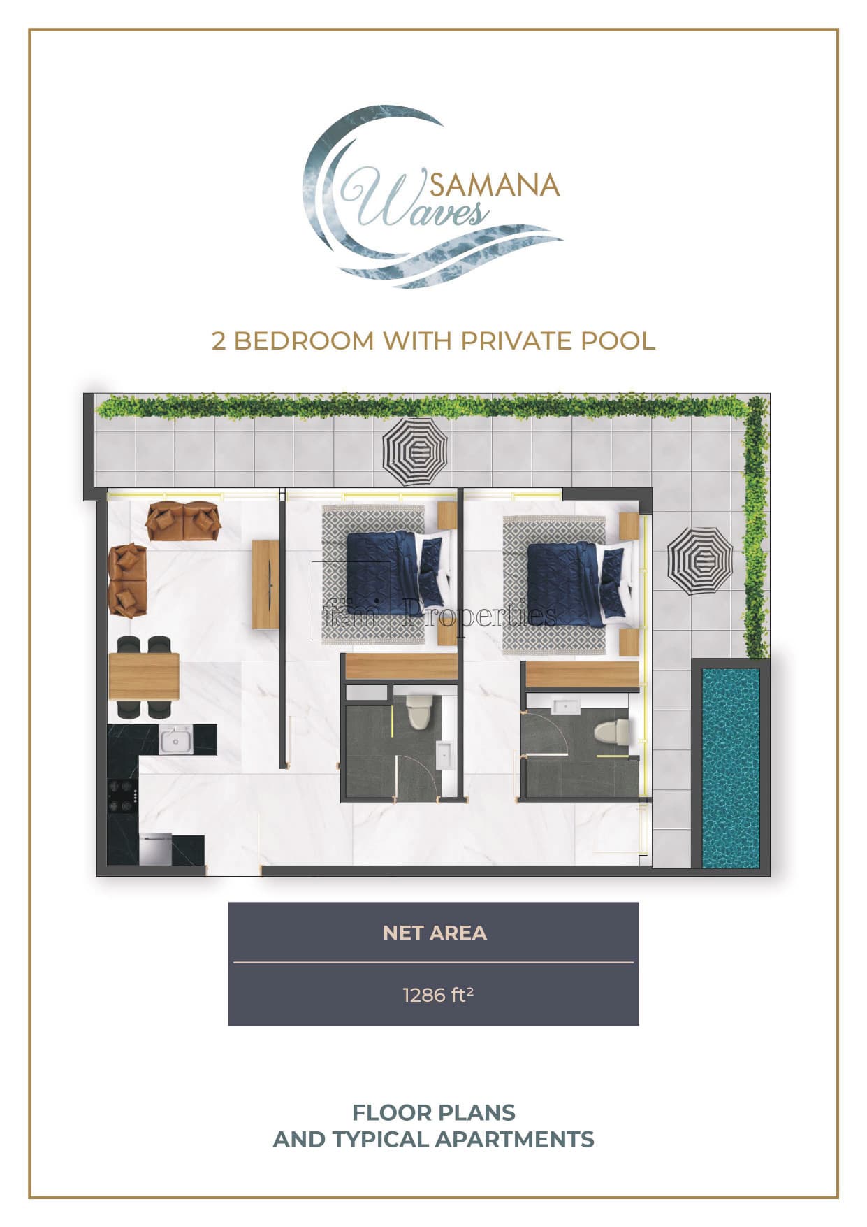 Samana Waves, 2-Bed Floor Plan, type: 2 Bedroom