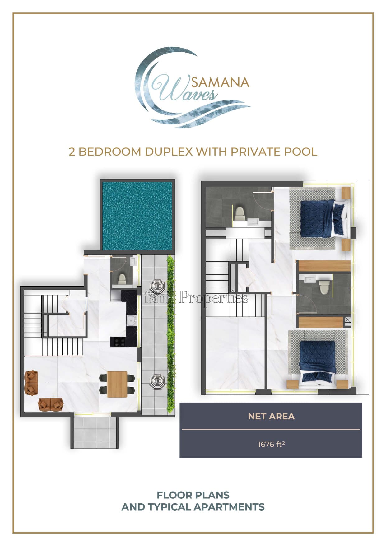 Samana Waves, 2-Bed Floor Plan, type: 2 Bedroom